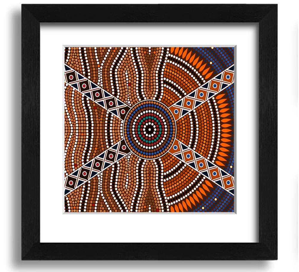 Aboriginal Pattern 2 Square Framed Print showcasing intricate designs in a stylish frame.